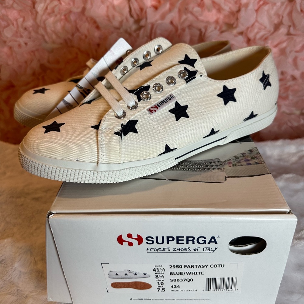 NIB Superga White & Navy Star Fantasy Cotu - Women’s 10 / 41.5